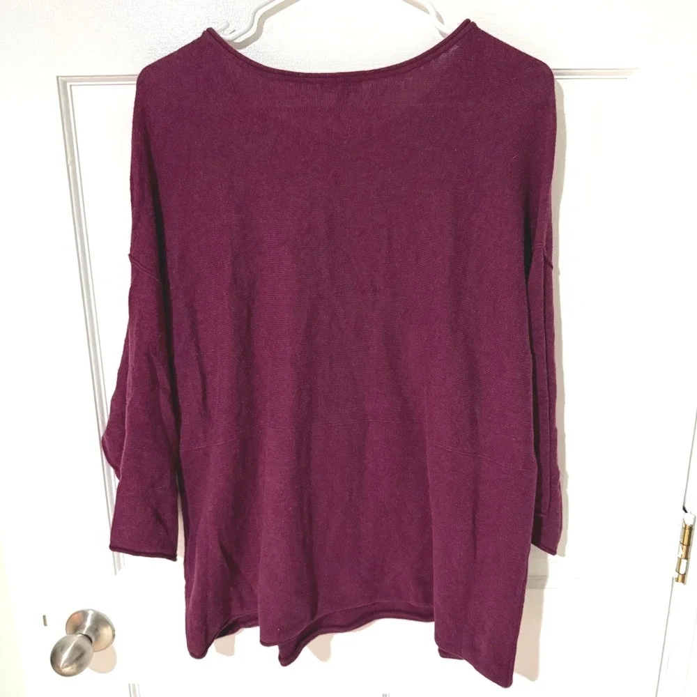 Pure Jill Kimono Sweater Womens Small Burgundy Cotton Cashmere Knit 3/4 Sleeve